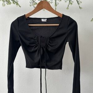 Cotton On Black Ruched Drawstring Long-Sleeve Crop Top